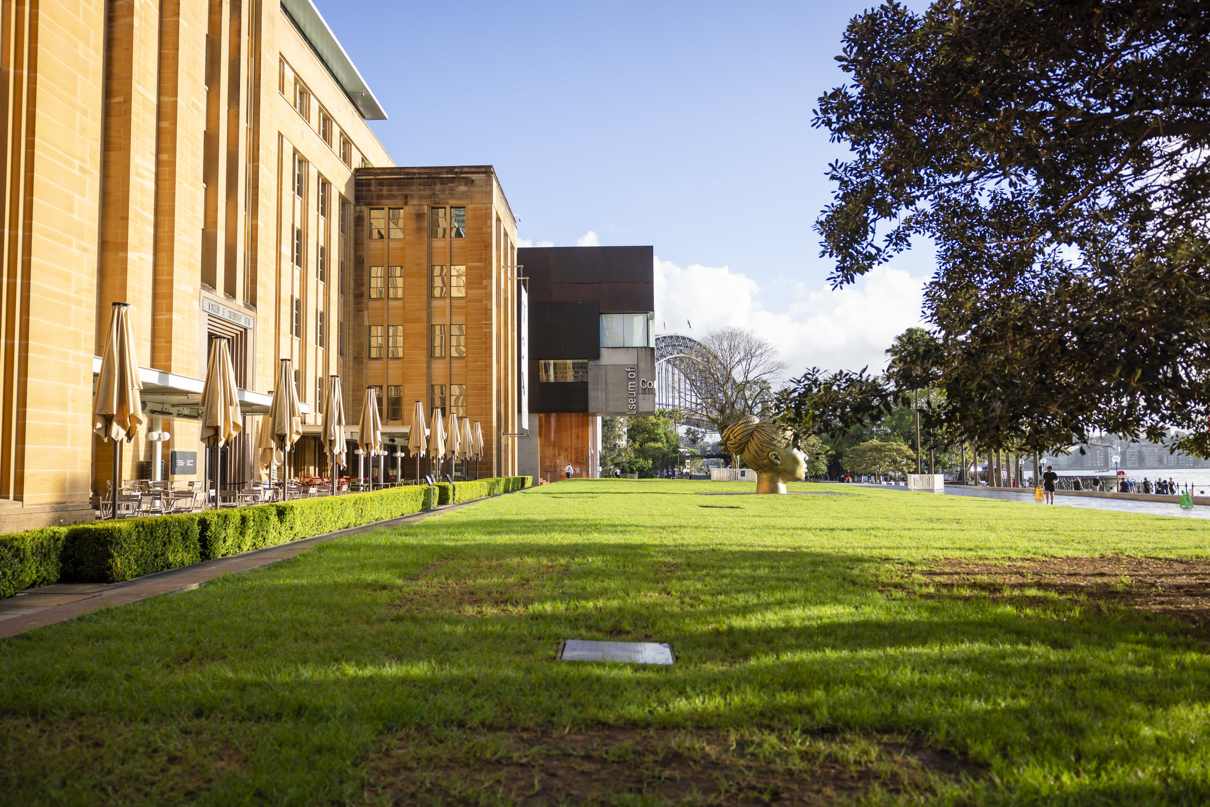 The MCA building and lawn beside Circular Quay in the morning light