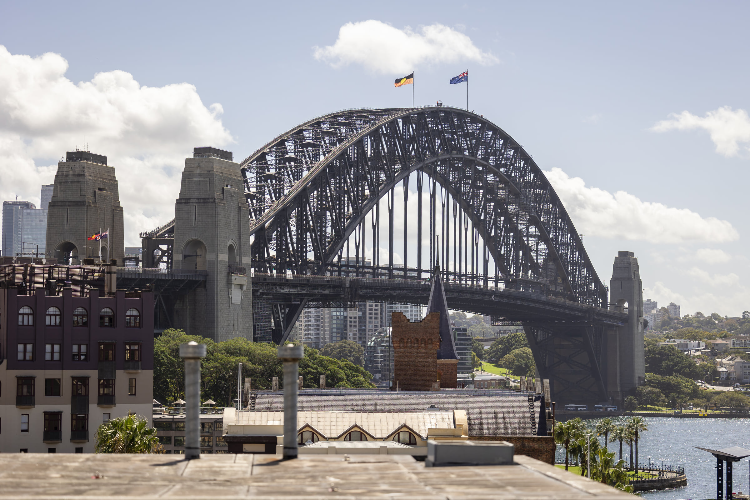 Sydney Harbour Bridge viewed across The Rocks from the MCA
